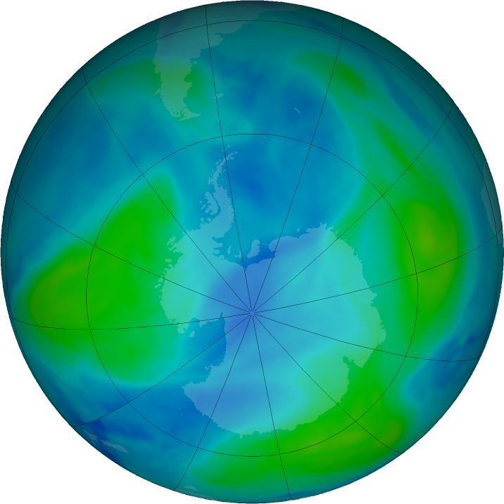 Antarctic ozone map for 10 February 2022